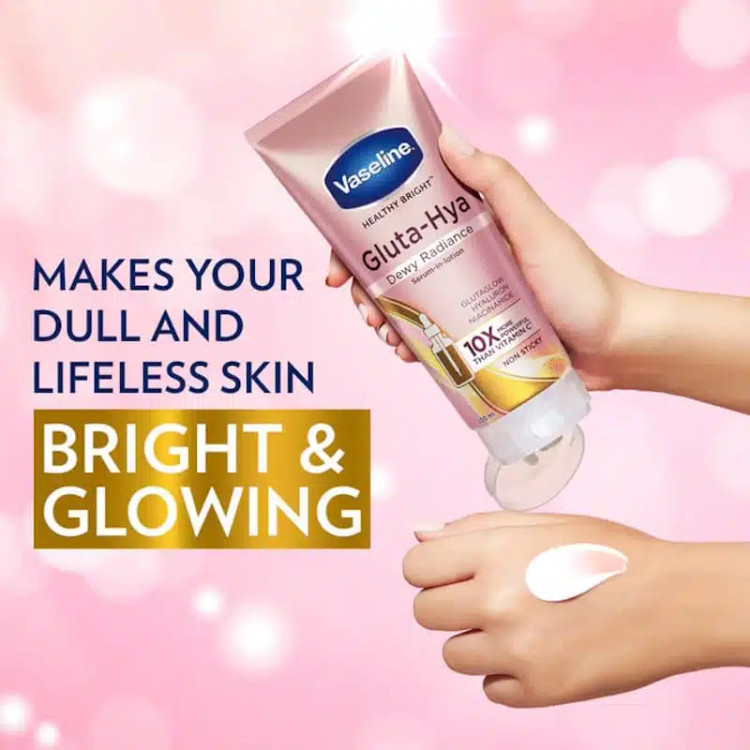 لوسیون بدن روشن کننده وازلین گلوتاهایا صورتی (Dewy Radiance) – آبرسان و شفافکننده پوست۳۰۰ میل