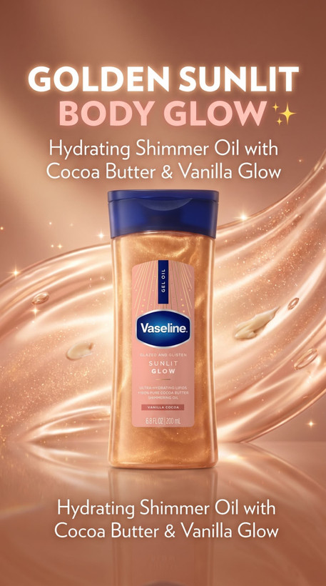 ✨ شیمر بادی اویل وازلین Sunlit Glow حجم 200 میل