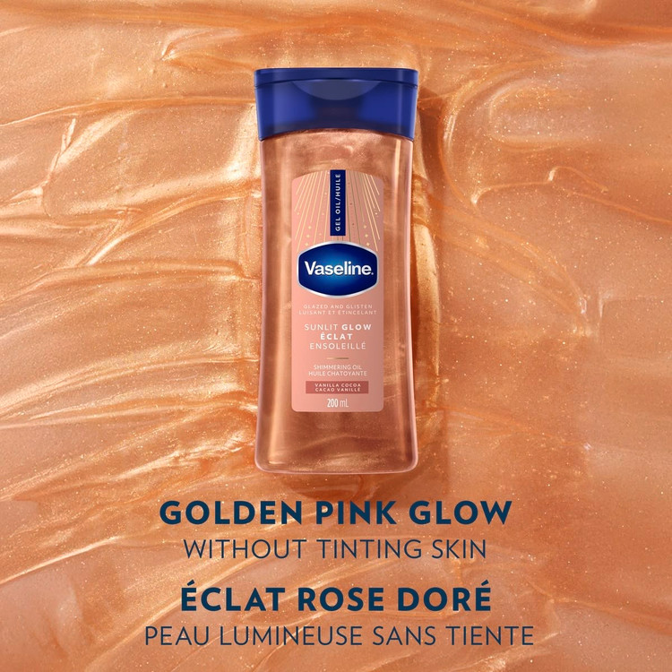 ✨ شیمر بادی اویل وازلین Sunlit Glow حجم 200 میل