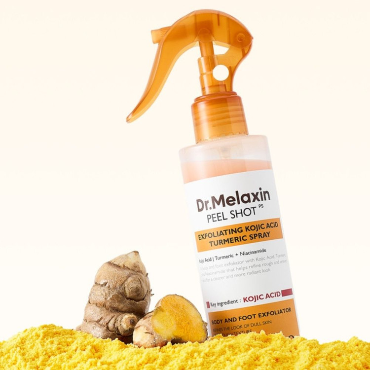 اسپری پیل شات کوجیک اسید دکتر ملاکسین لایه بردار و روشن کننده بدن | Dr.Melaxin Peel Shot Exfoliating Kojic Acid Turmeric Spray حجم ۲۰۰ میل