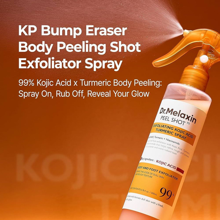 اسپری پیل شات کوجیک اسید دکتر ملاکسین لایه بردار و روشن کننده بدن | Dr.Melaxin Peel Shot Exfoliating Kojic Acid Turmeric Spray حجم ۲۰۰ میل