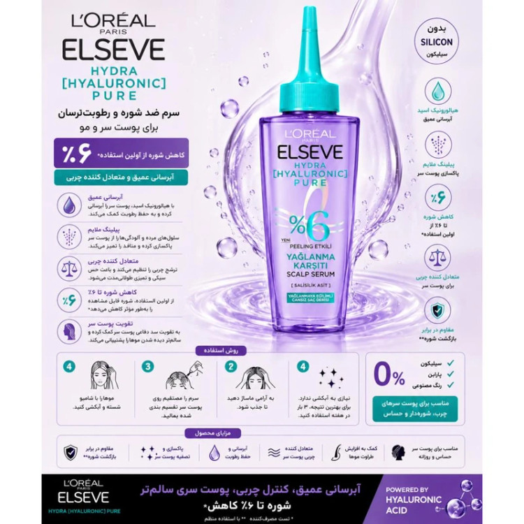 سرم مو سوزنی فرانسوی لورال Loreal مدل Hydra Hyaluronic حجم 102 میل