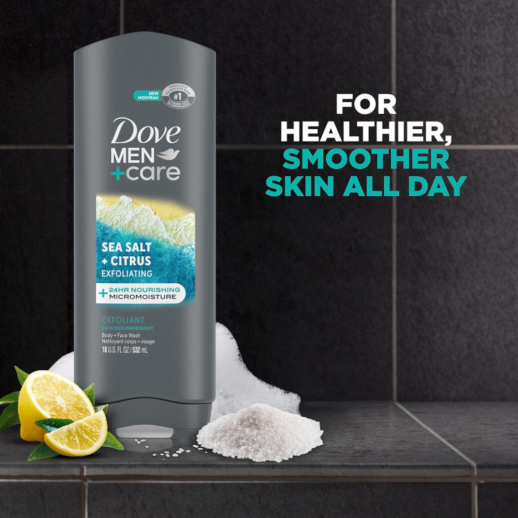 شامپو داو مردانه صورت و بدن، نمک دریا + مرکبات لایهبردار - Body + Face Wash 532 ml