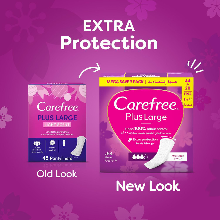 پد بهداشتی Carefree Plus Large Unscented 64 عددی MEGA SAVER PACK