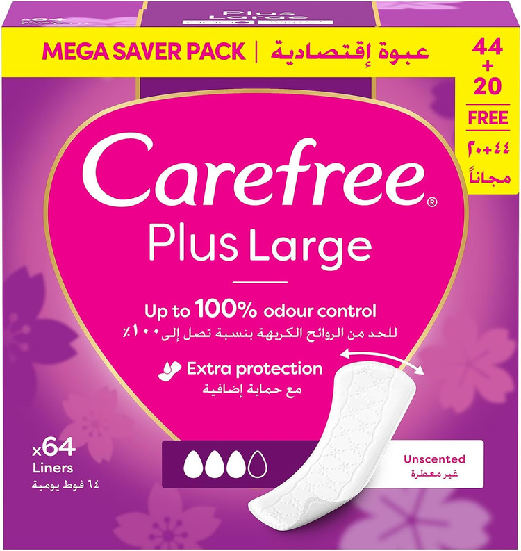 پد بهداشتی Carefree Plus Large Unscented 64 عددی MEGA SAVER PACK